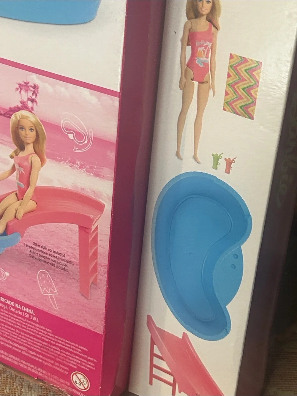 Barbie Blue Pool Playset with Pink Slide and Multicolor Dolls